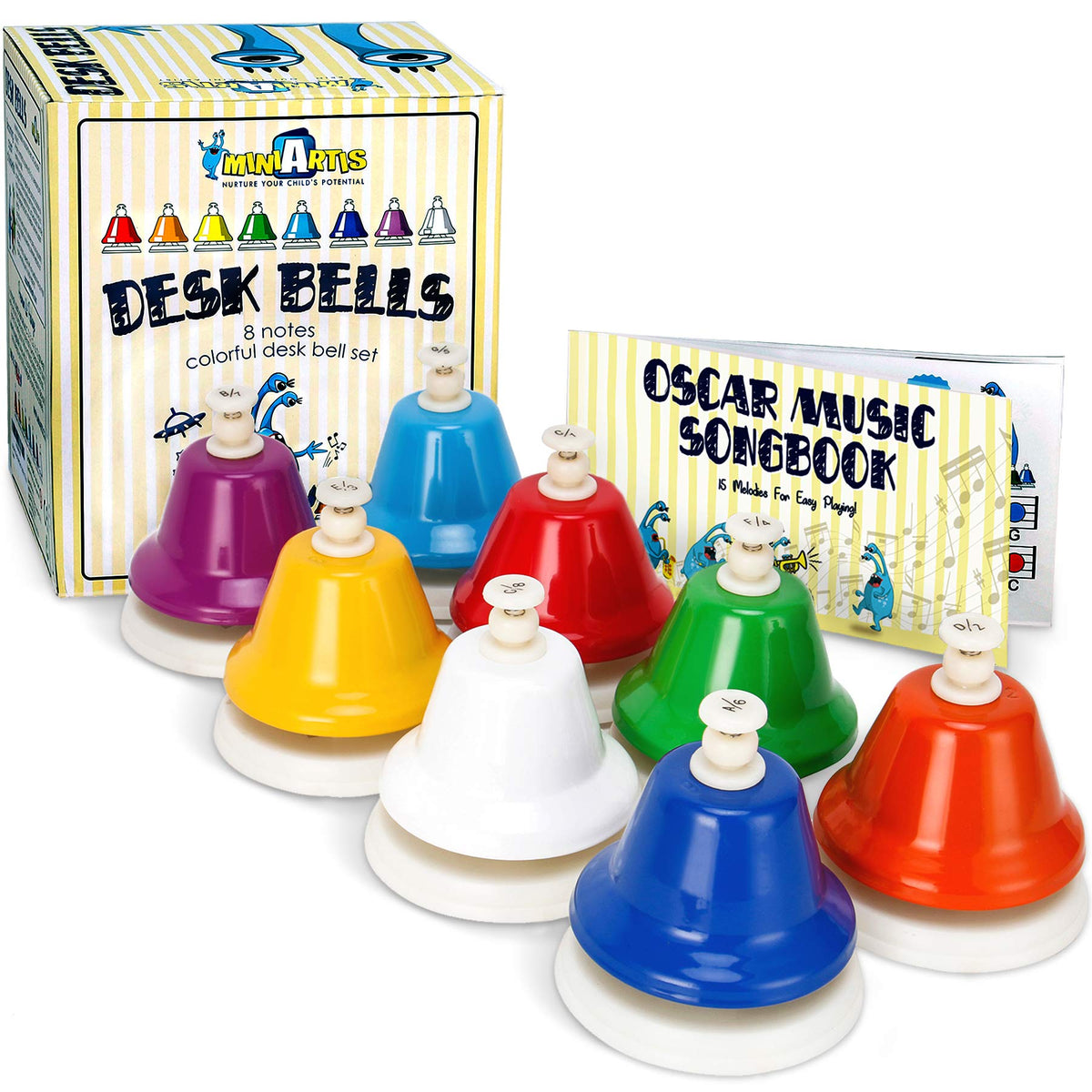 MINIARTIS desk bells 8-notes for colorful, kid-friendly early learning.