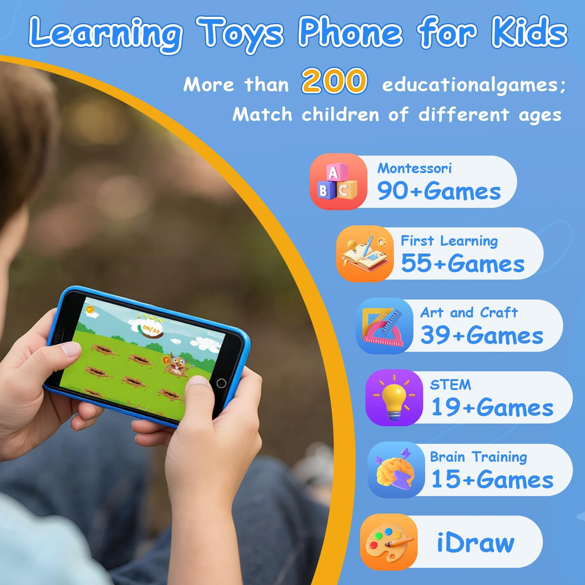 MINIBEAR Kids Toy Smartphone dual-camera, capture fun moments with family.