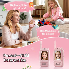 MINIBEAR video walkie talkie device showing active screen and video chat