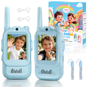 MINIBEAR video walkie talkies blue front view for outdoor play and camera chats.
