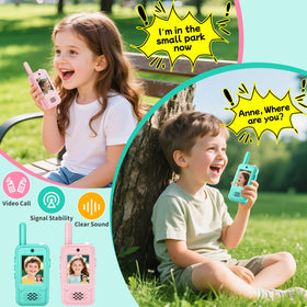 MINIBEAR video walkie talkies in use outdoors for real-time communication.