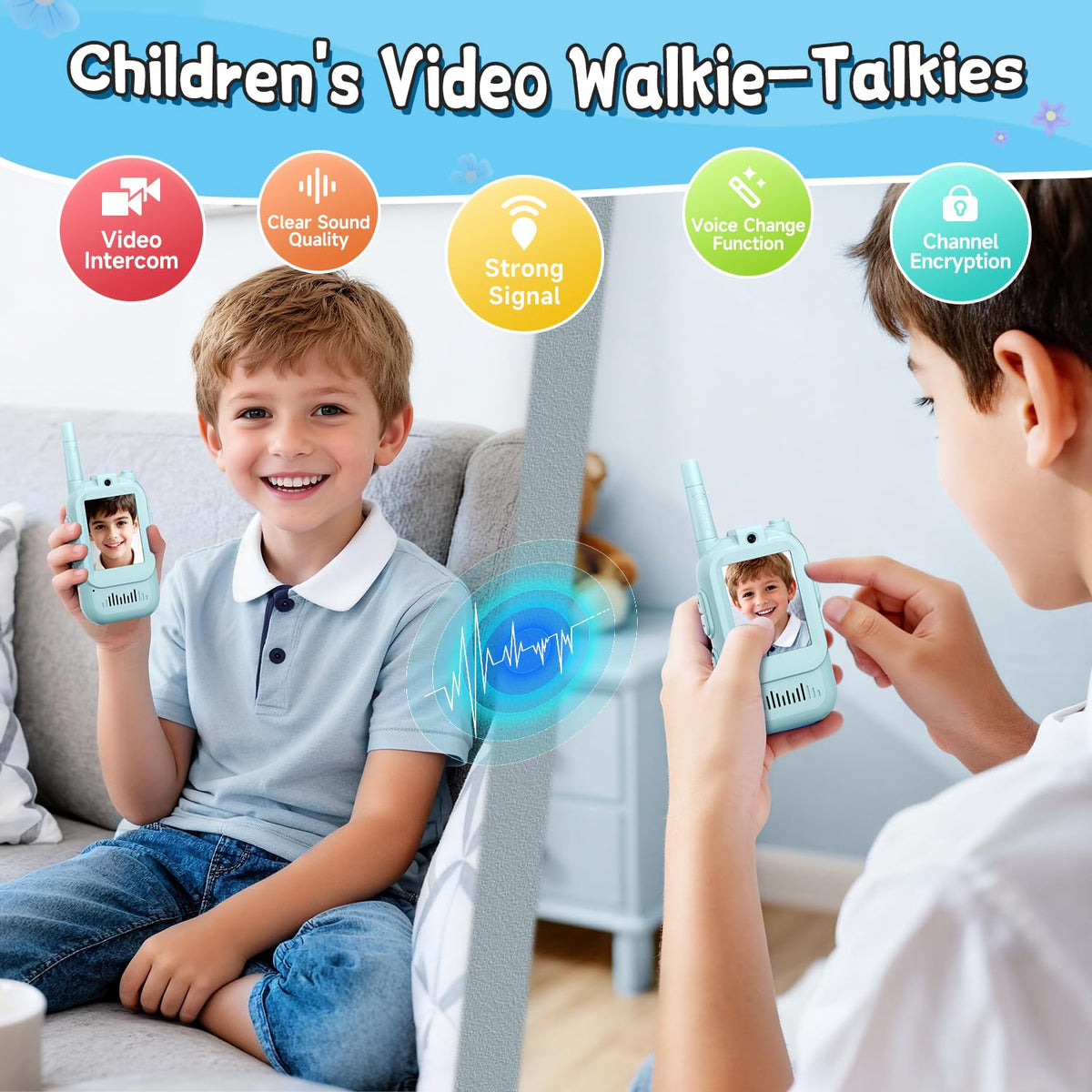 MINIBEAR video walkie talkies range, supports private chats in indoor and outdoor settings.