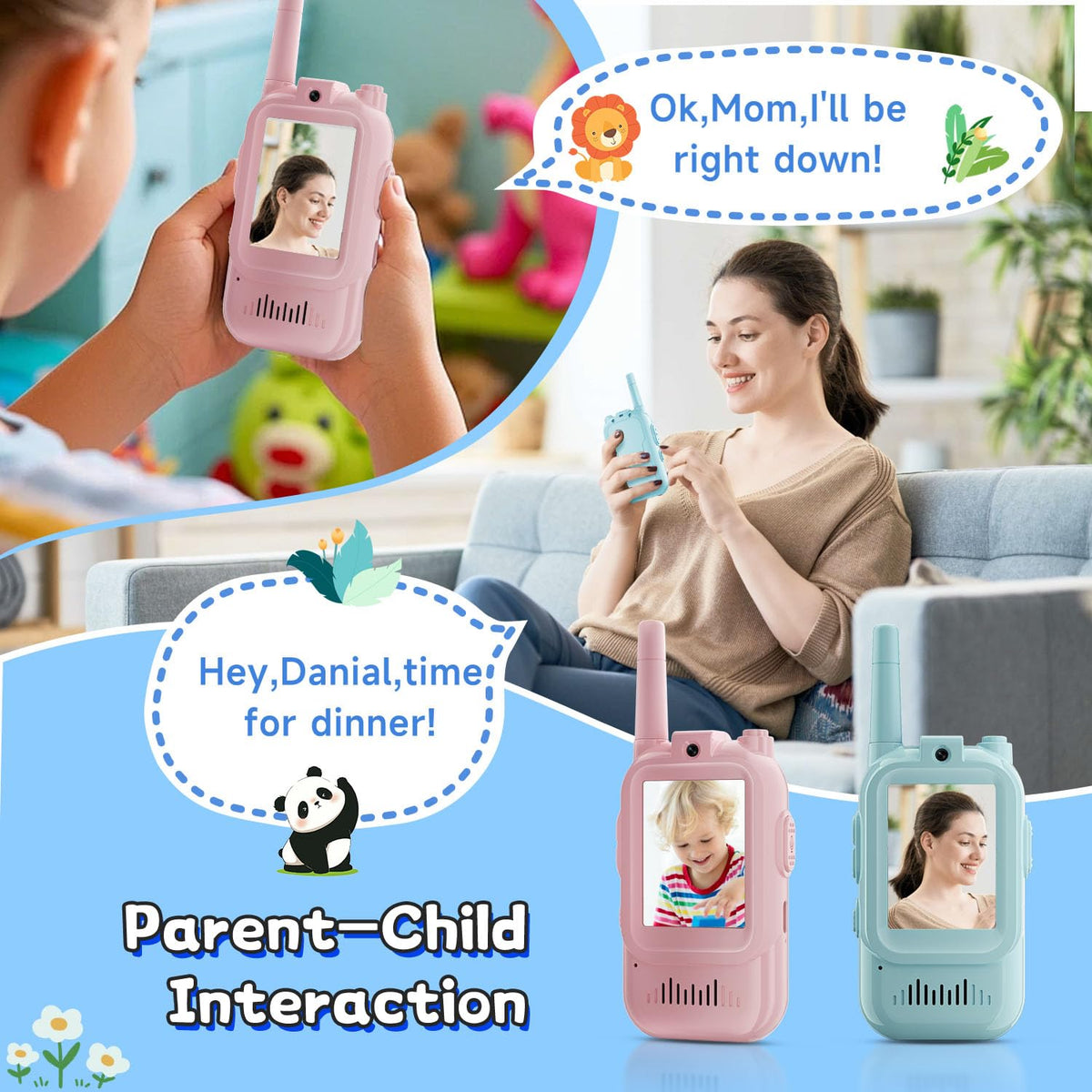 MINIBEAR video walkie talkies USB-C charging for quick power-ups.