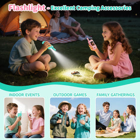 MINIBEAR video walkie talkies LED flashlight illuminates nighttime play.