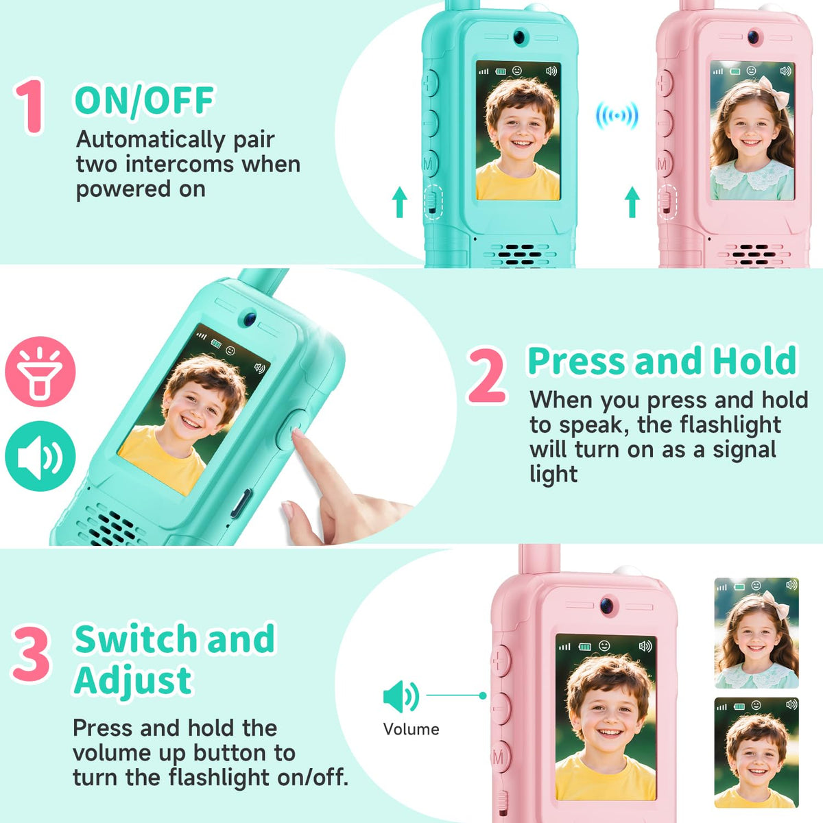 MINIBEAR kid walkie talkies rechargeable for uninterrupted playtime.