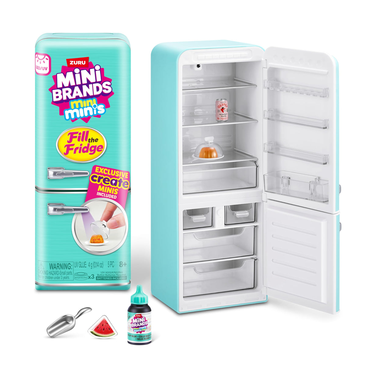 Mini Brands Fill The Fridge open fridge display for imaginative mini kitchen scenes.