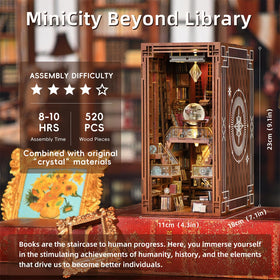 MiniCity Book Nook Kit LED-lit interior creates a warm reading ambiance.