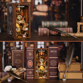 MiniCity Book Nook Kit private library detail highlights artful shelves.