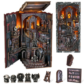 MiniCity book nook light-up diorama on a shelf creates a magical, spooky atmosphere.