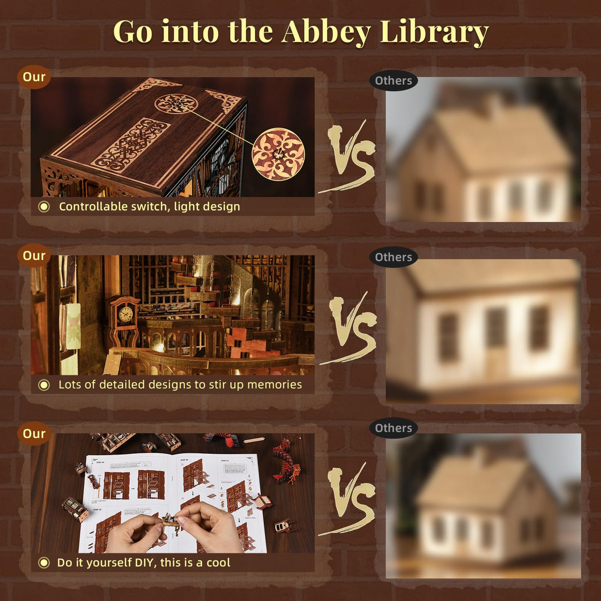 Warm LED light glow in the MiniCity Book Nook Kit