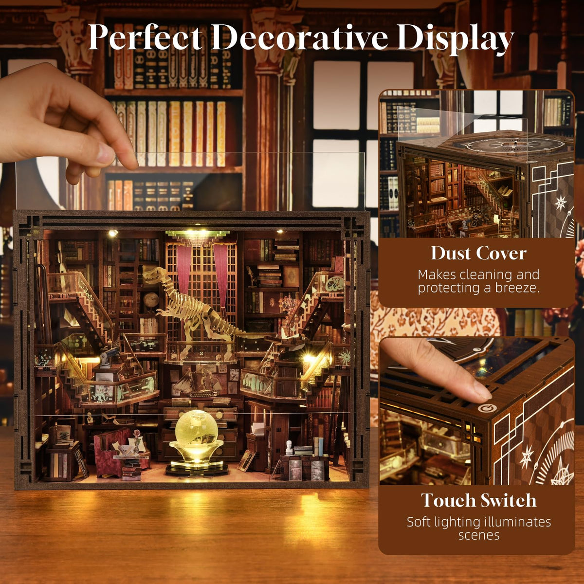 MiniCity miniature library scene ready on shelf display enhances room décor.
