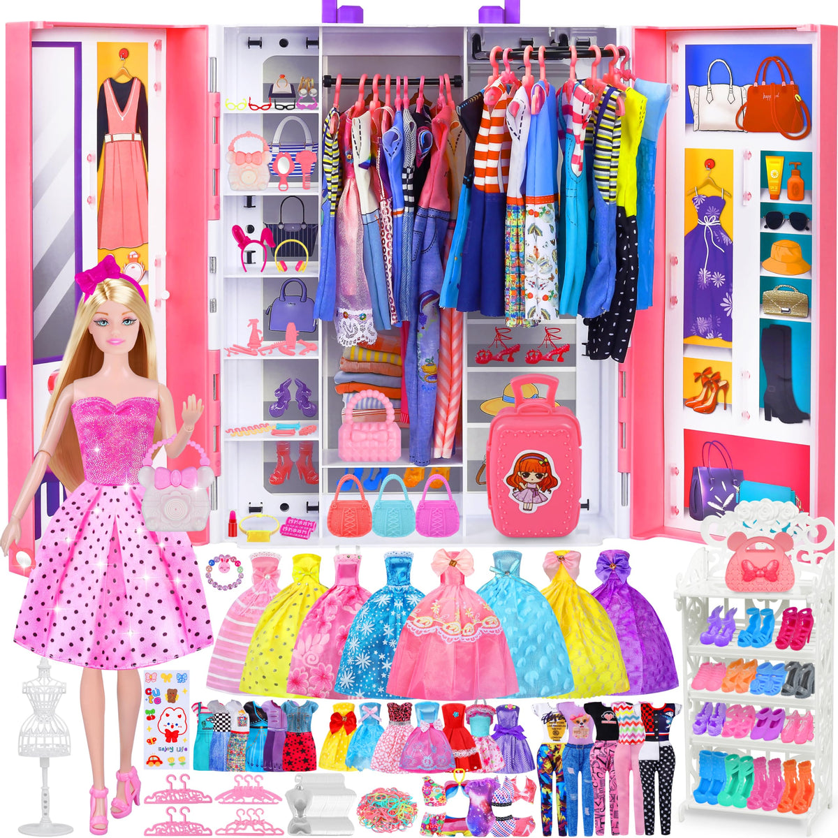MINIFUN doll closet playset with 342 pieces for imaginative dressing.