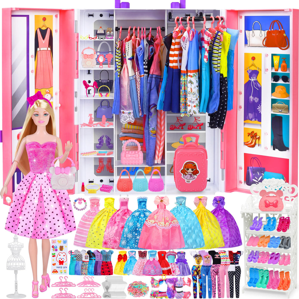 MINIFUN doll closet playset with 342 pieces for imaginative dressing.