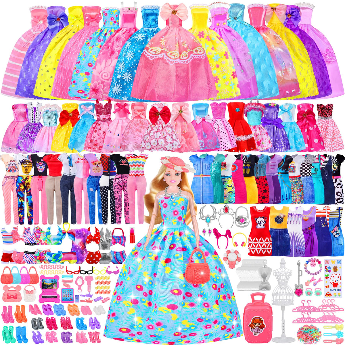 MINIFUN doll clothes set with vibrant dresses for imaginative dress-up play