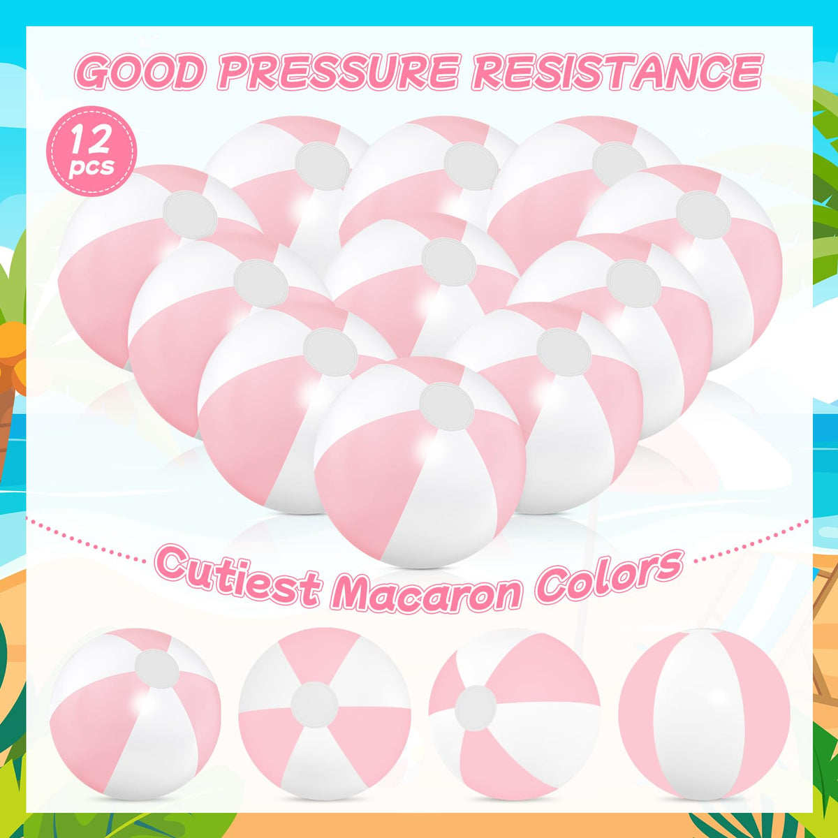 MiniInflat macaron pink beach ball ready for beach and pool games.
