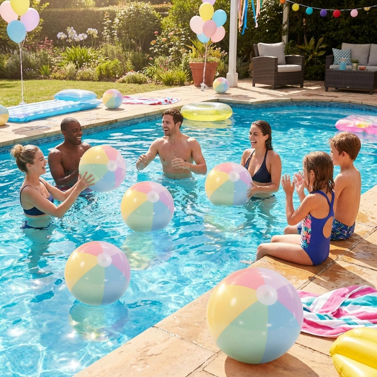 MiniInflat pastel beach balls brighten outdoor gatherings and play.