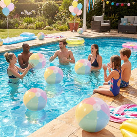 MiniInflat pastel beach balls brighten outdoor gatherings and play.