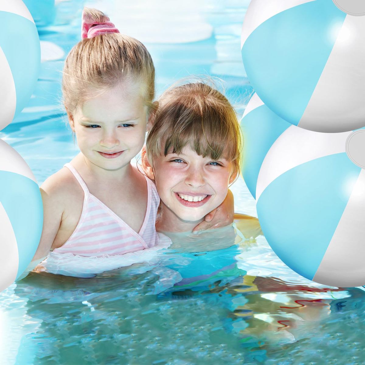 MiniInflat pastel-blue beach ball set with white stitching for beach decor.