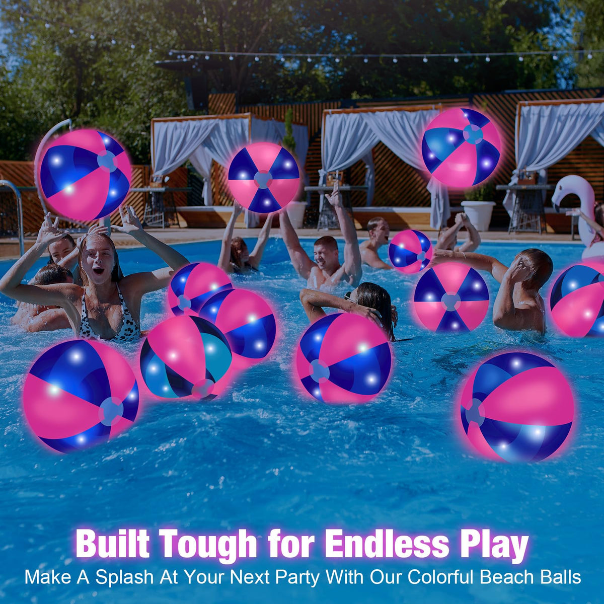 MiniInflat tropical design LED ball fits beach and pool celebrations.