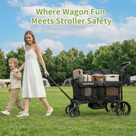Minikins Wagon 3-point belts secure kids during outings.