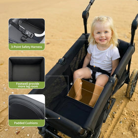 Minikins Wagon snack tray and cup holders for on-the-go snacks.