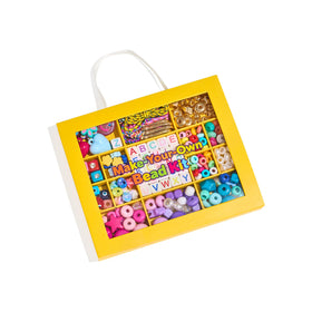 Close-up of large colorful beads including heart and flower shapes from MINIMISSMIANYC