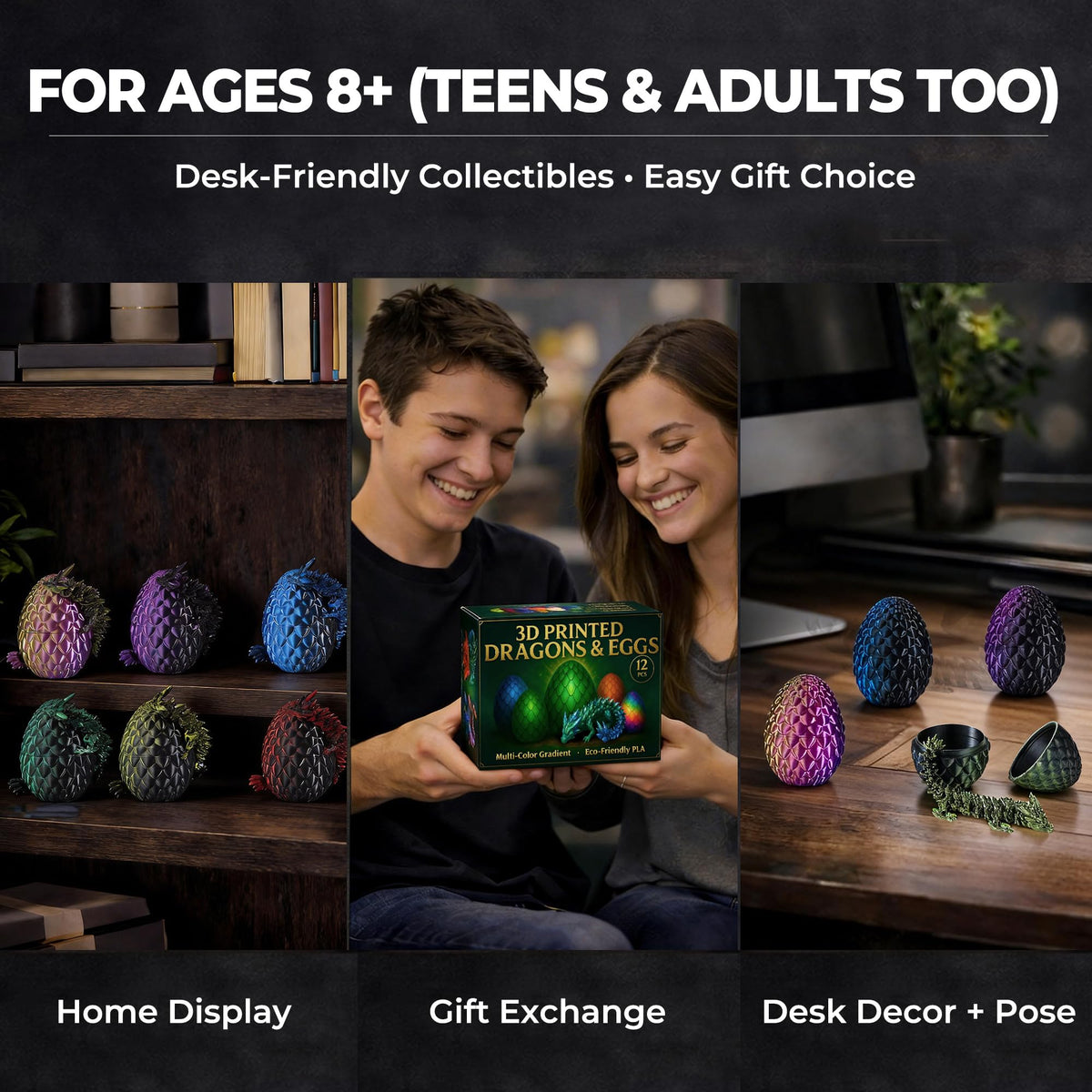 MiniMythos Toys dragon egg dual black purple gradient: dramatic contrast for shelves and desk