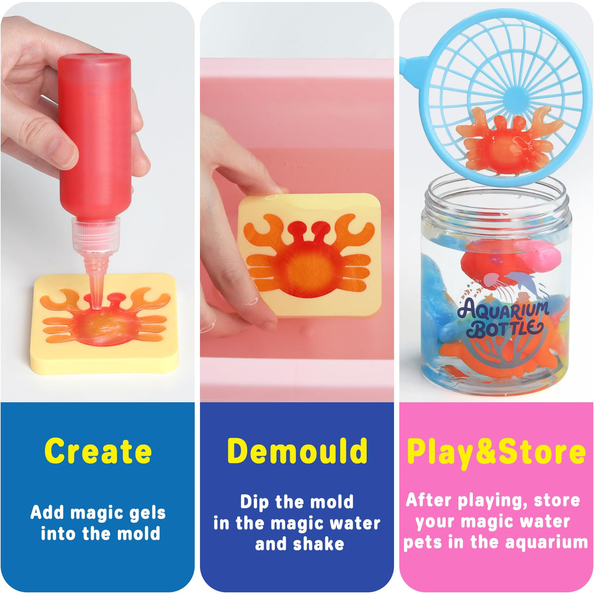 MINISENTIALS Magic Water Elf Kit color gel packs inspire vibrant, imaginative pets.