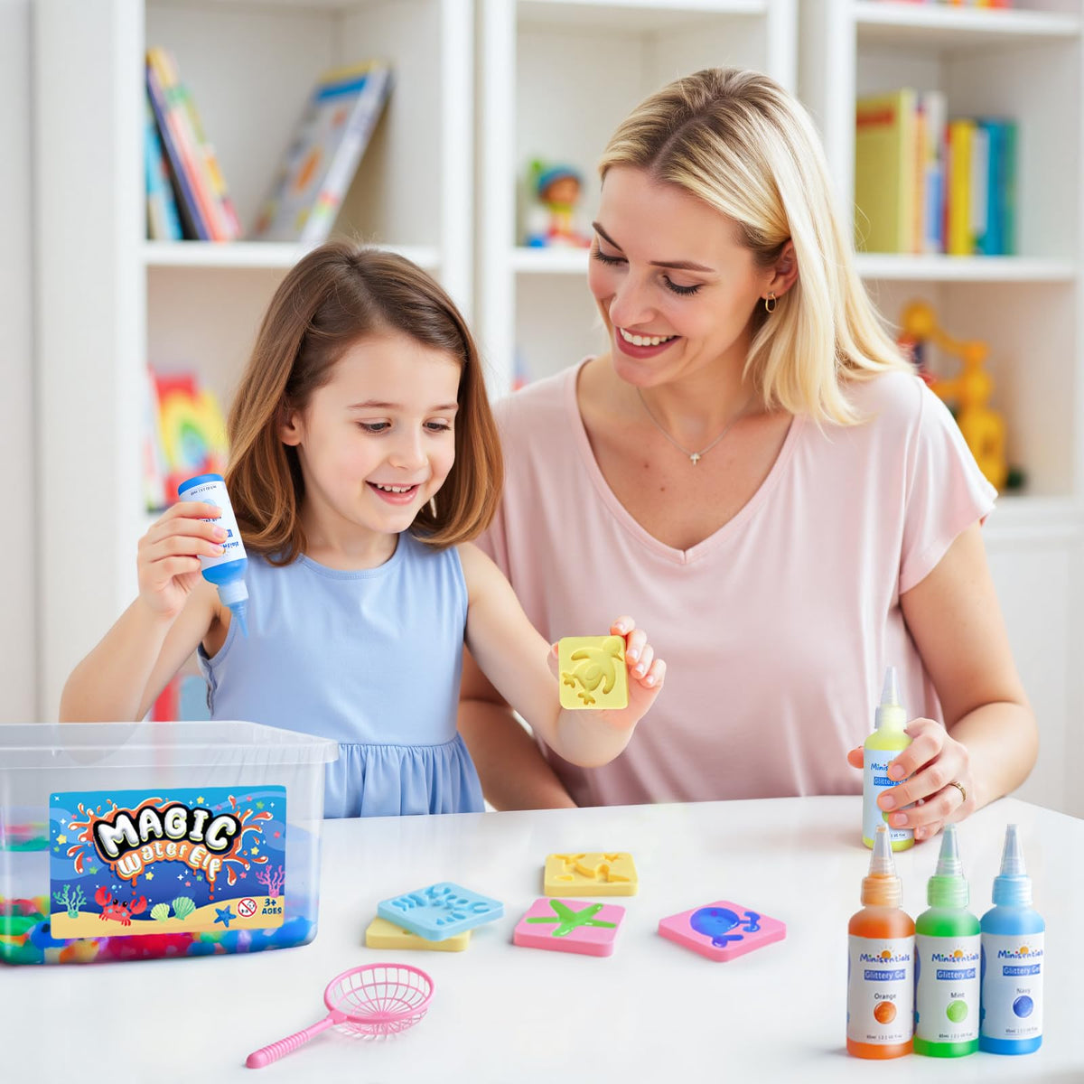 MINISENTIALS Magic Water Elf Kit kid making squishy showcases hands-on creativity.