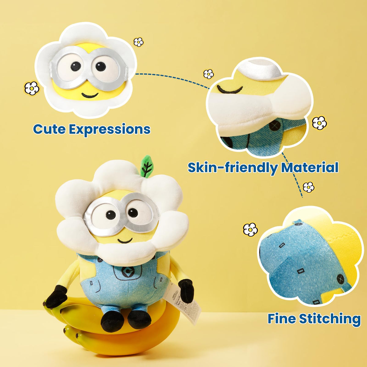 MINISO Daisy Minions plush back view, soft texture for hugs during quiet moments.