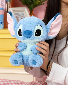 MINISO Stitch plush on desk, bedside, or car for cozy decor.