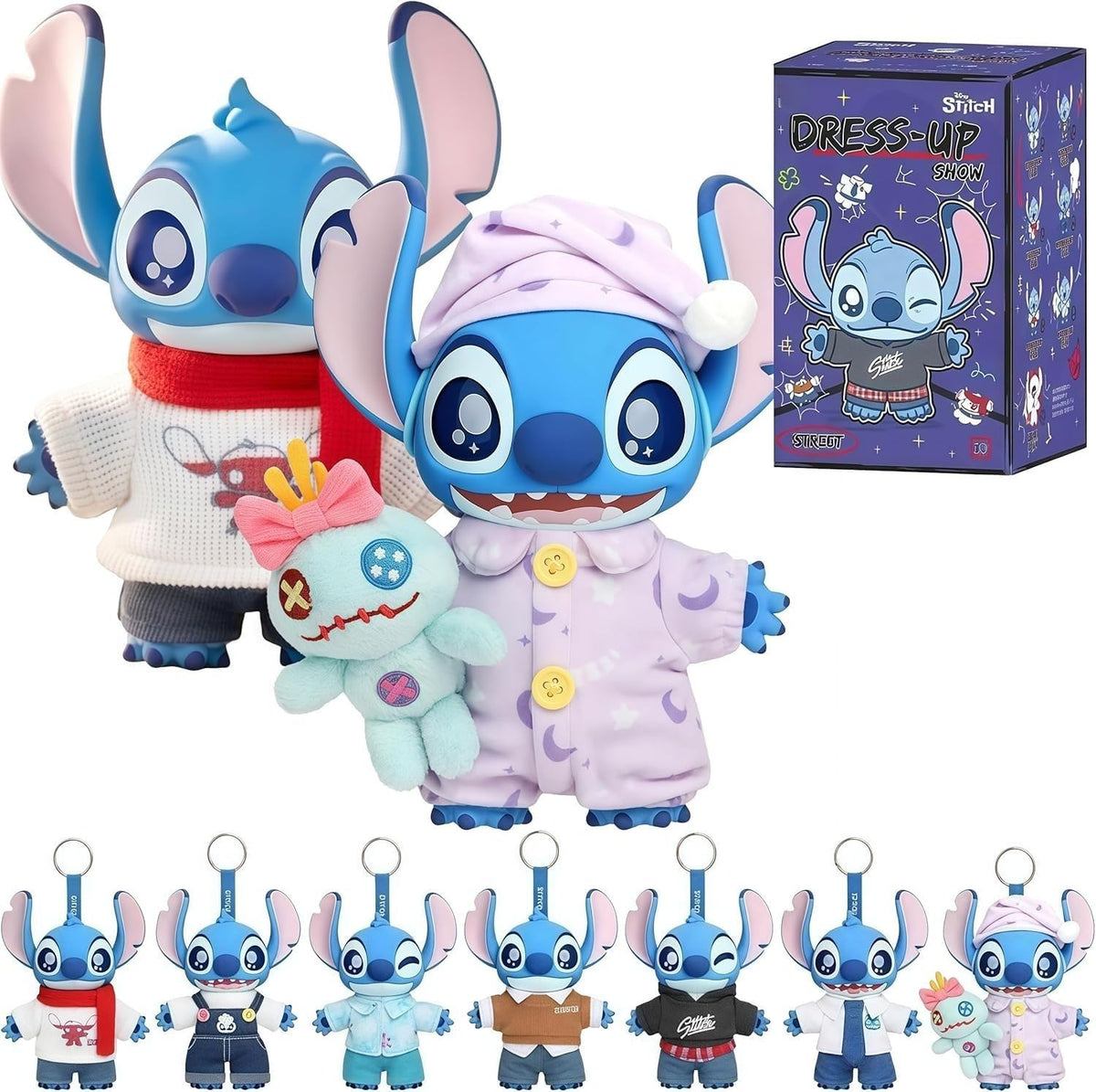 MINISO Stitch dress-up pajama figure, a cozy display piece for desks and shelves