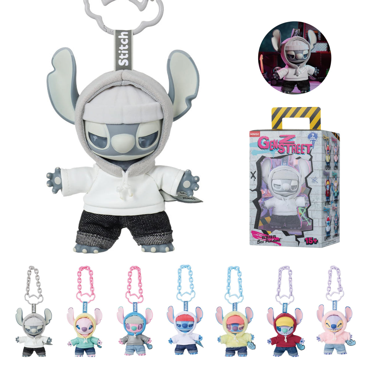 MINISO Disney Stitch GenZ street series package includes a mystery figure.