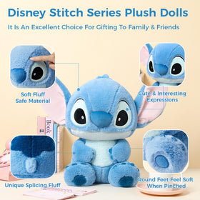 MINISO Stitch plush uses skin-friendly fabric perfect for kids.