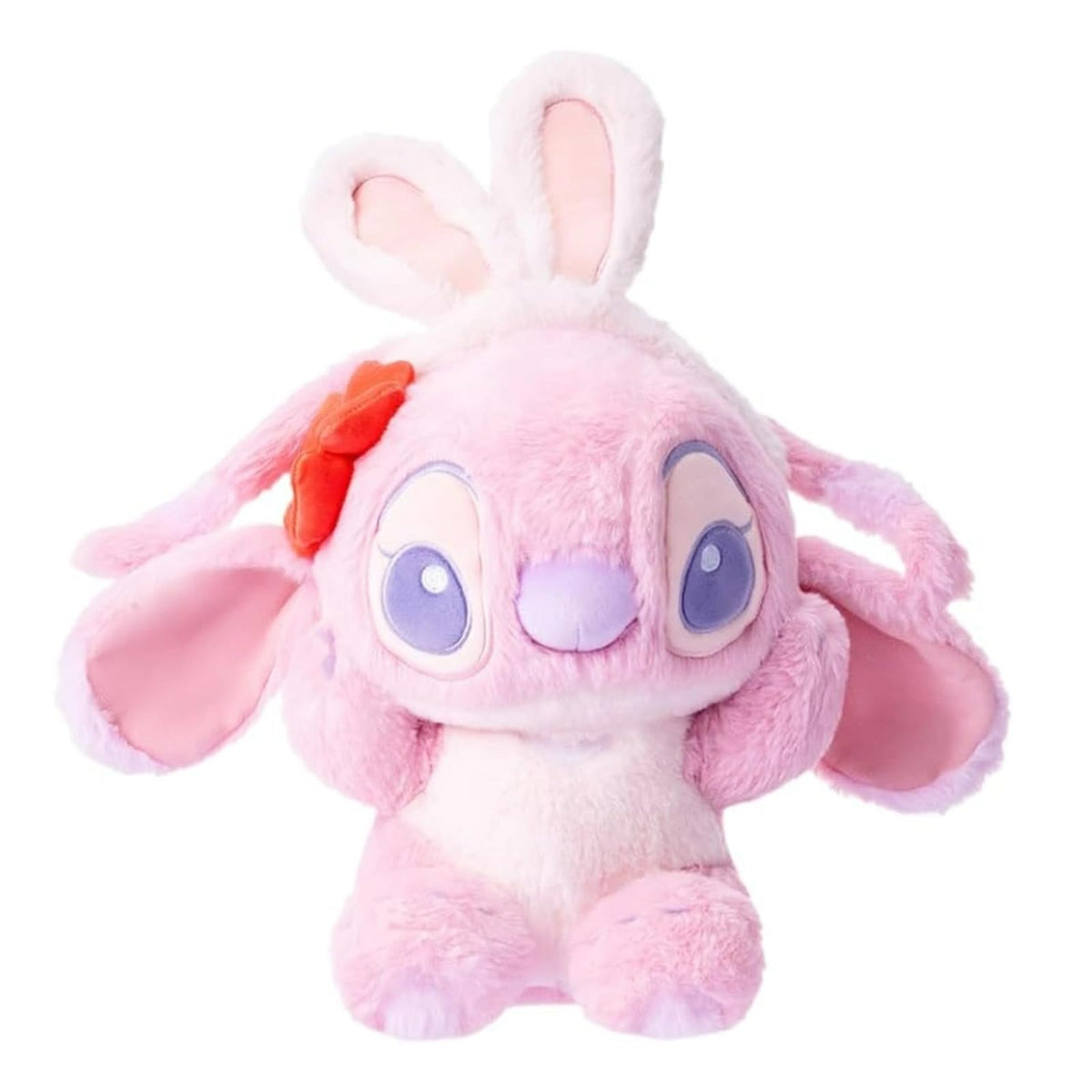 MINISO Lilo & Stitch Angel Bunny plush face close-up, perfect cuddle companion