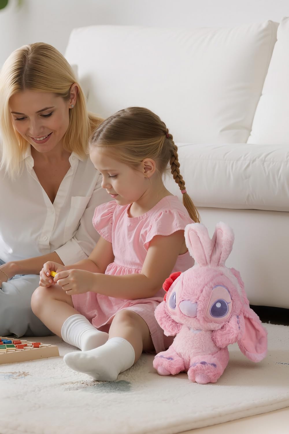 MINISO Lilo and Stitch Angel plush, decorative accent, enhances desks and shelves.