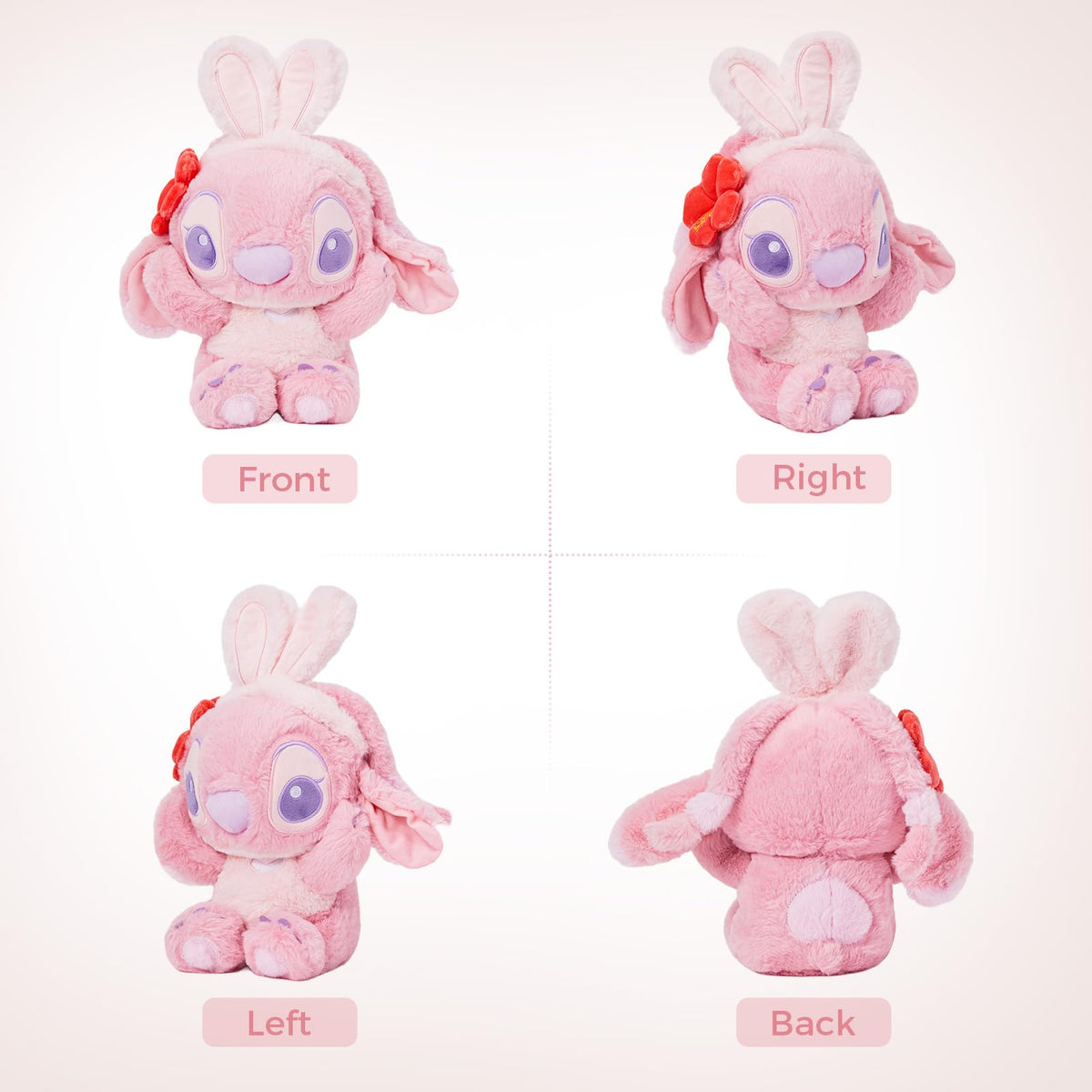 MINISO Lilo and Stitch Angel plush, soft texture, ideal companion for kids' rooms.