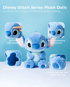 MINISO Stitch plush 16-inch back view, durable stitching for long-lasting play.