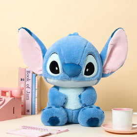 MINISO Stitch plush 16-inch bedside display, cozy companion by the nightstand.