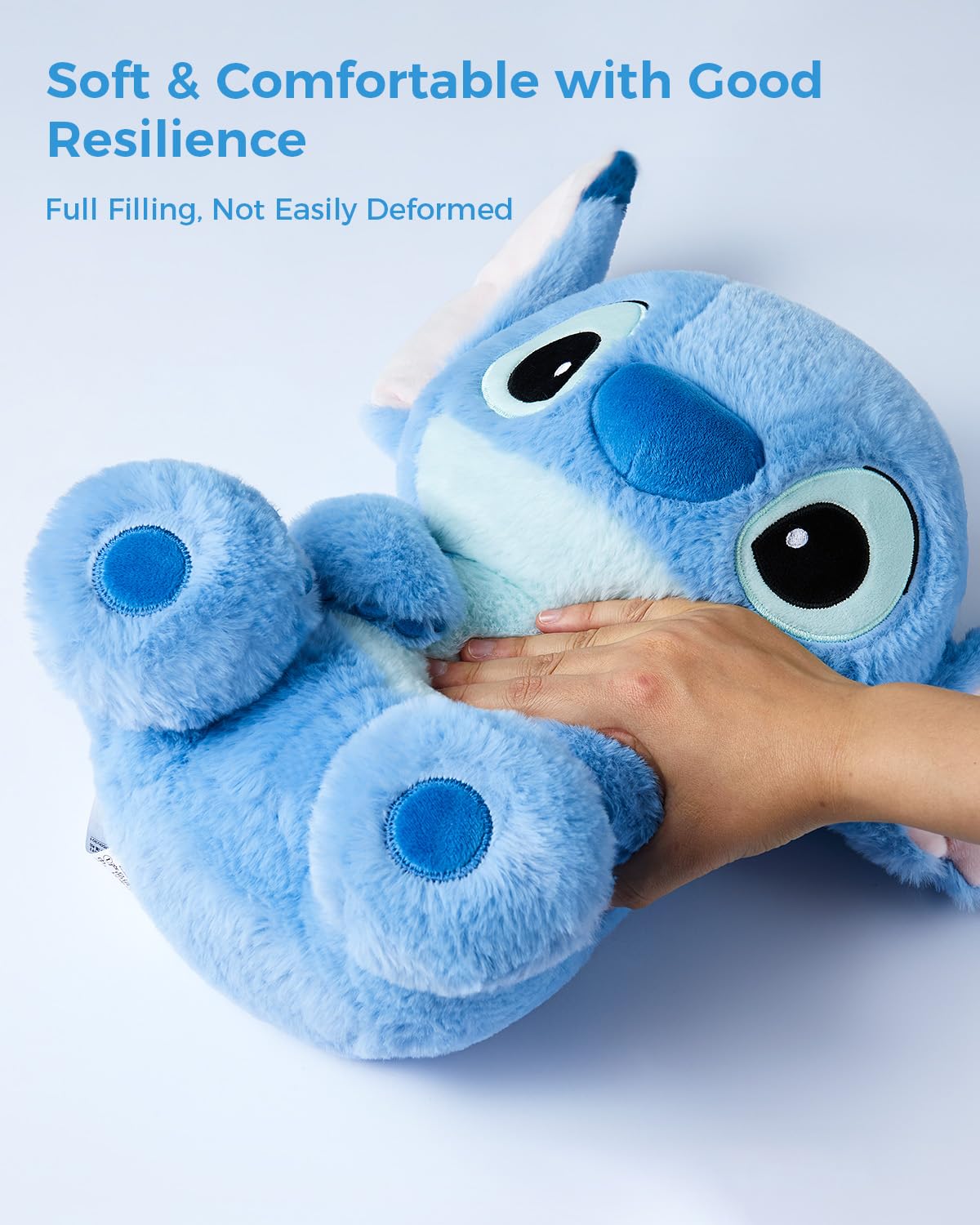 MINISO Stitch plush 16-inch close-up eyes, bright gaze sparks imagination.