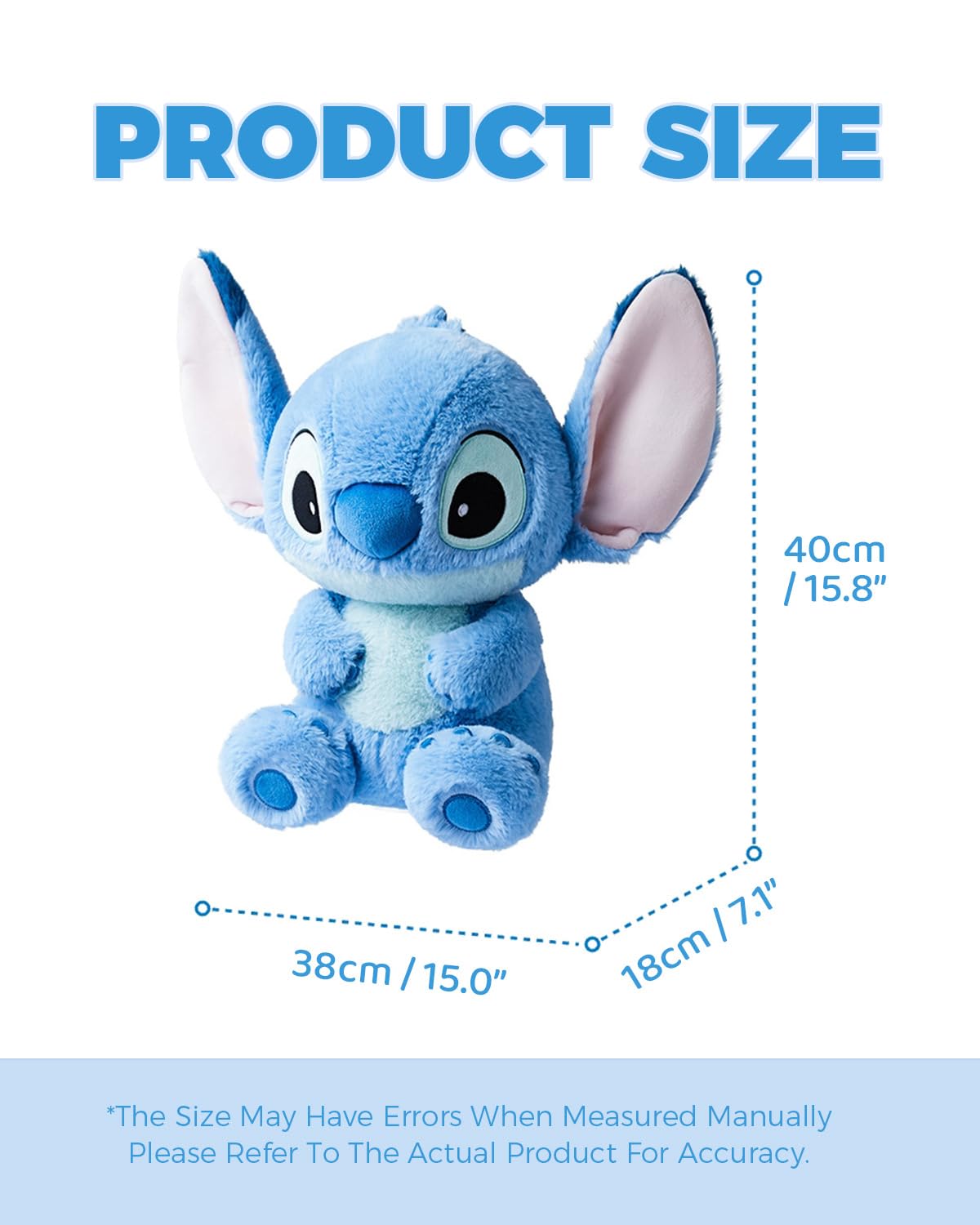 MINISO Stitch plush 16-inch playful pose, perfect for display or cuddles.