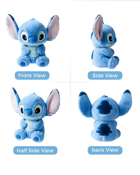MINISO Stitch plush 16-inch side view, soft, skin-friendly buddy for bedtime.