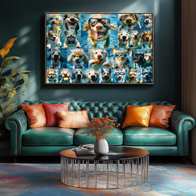MINIWAN Underwater Dogs finished size 70x50 cm, display-ready puzzle.