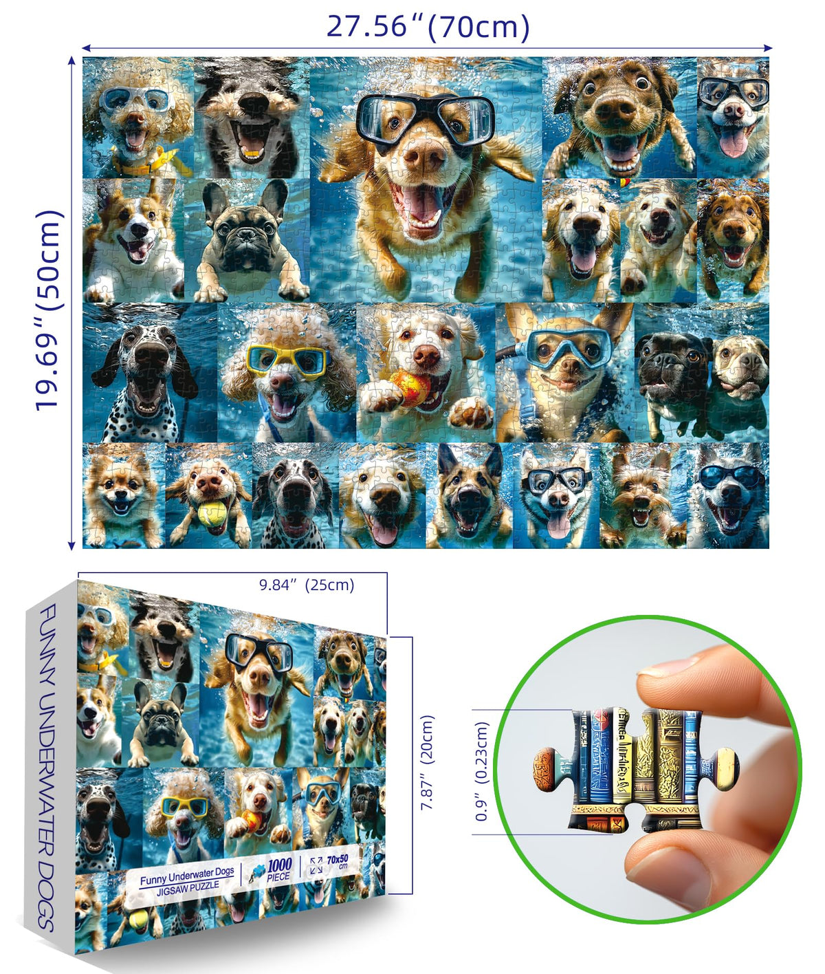 MINIWAN Underwater Dogs puzzle pieces spread, intricate water splash details engage solvers.