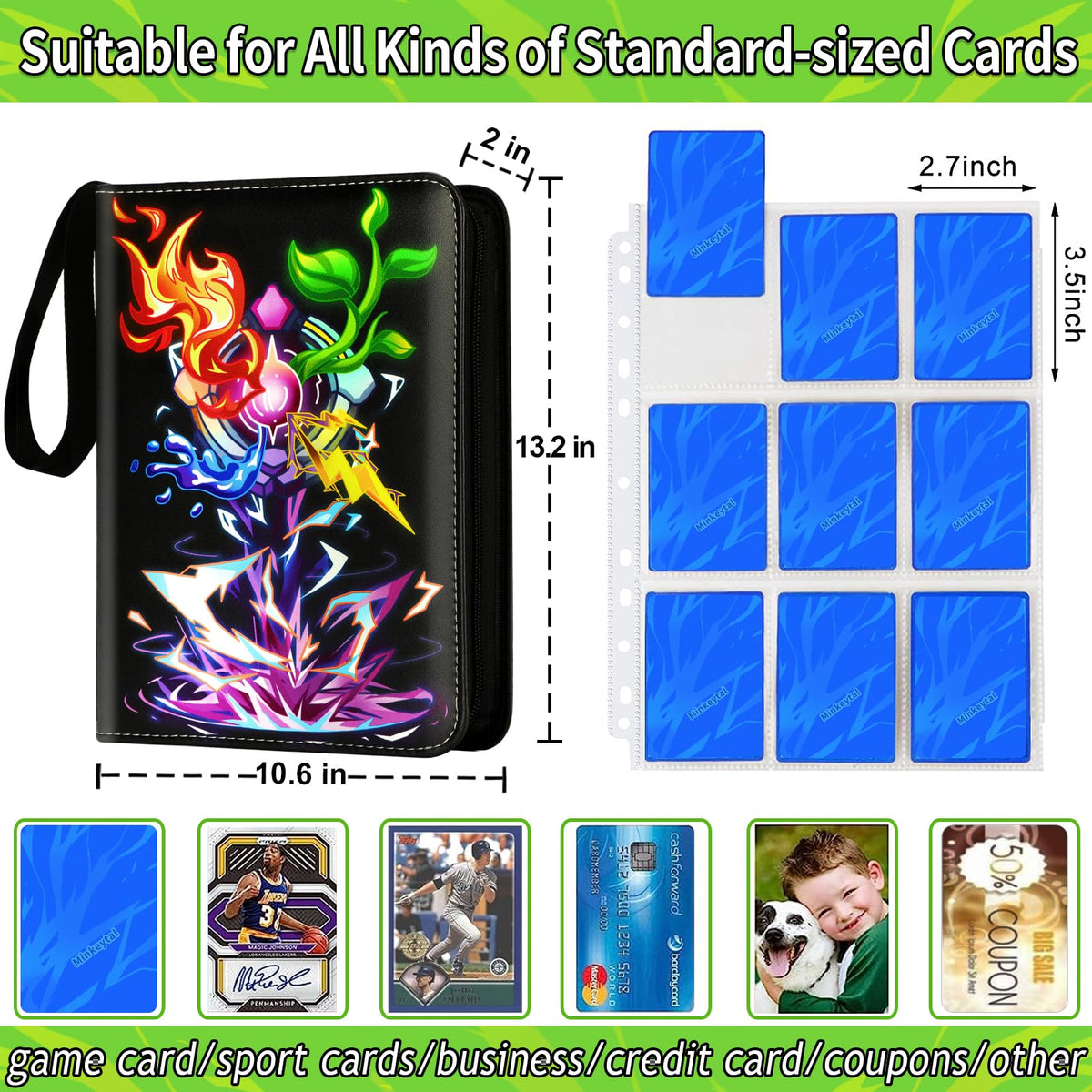 Minkeytal 9-pocket sleeves enable compact capacity with easy access.