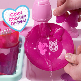 Dishes turning clean when scrubbed with cold water in Minnie-themed set