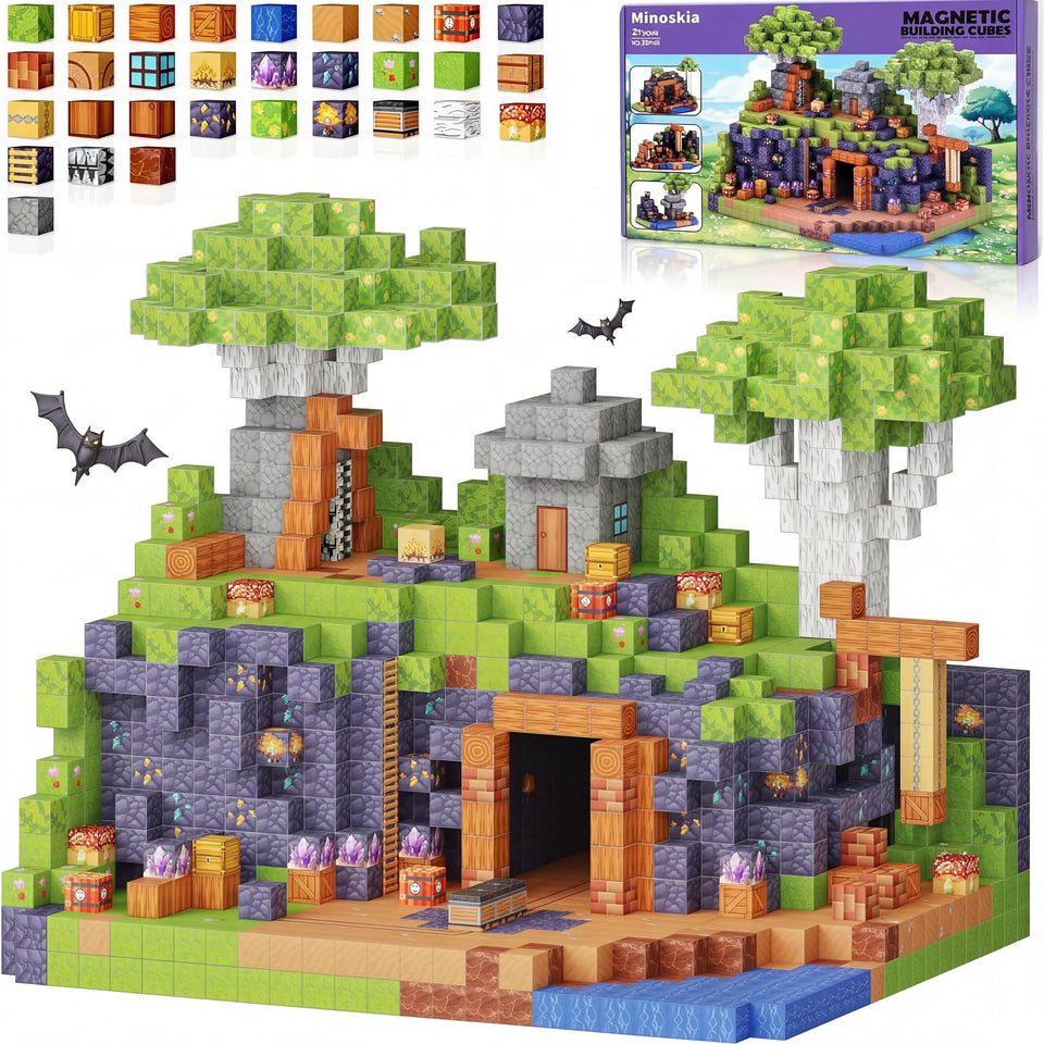 Minoskia magnetic blocks 150-piece set enabling open-ended creativity.