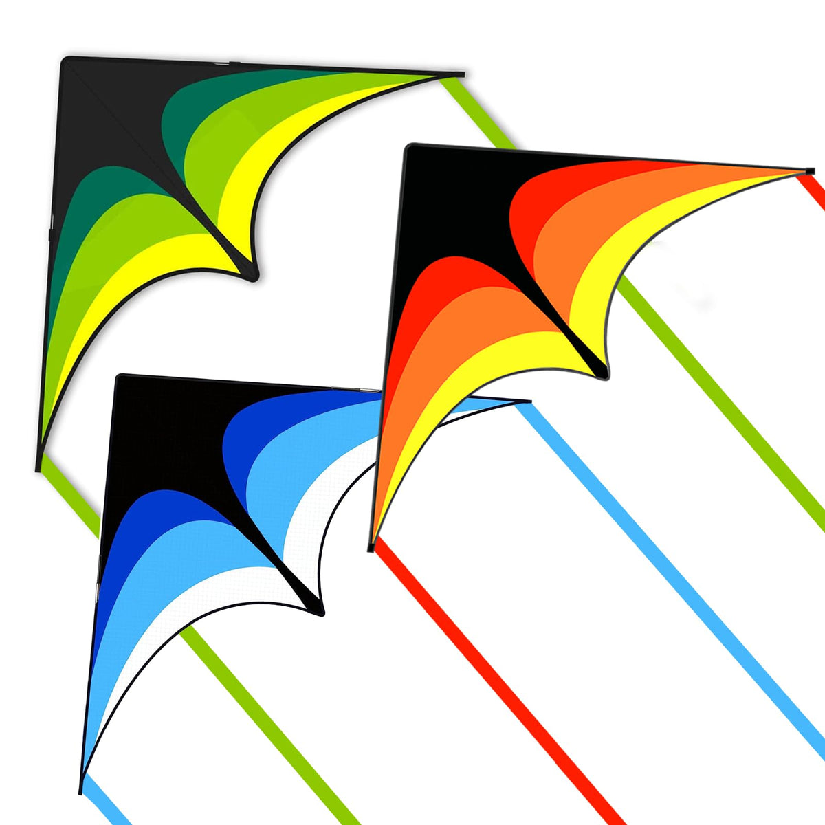 Mint's Colorful Life delta kite set with three kites in vibrant colors for family outdoor fun.