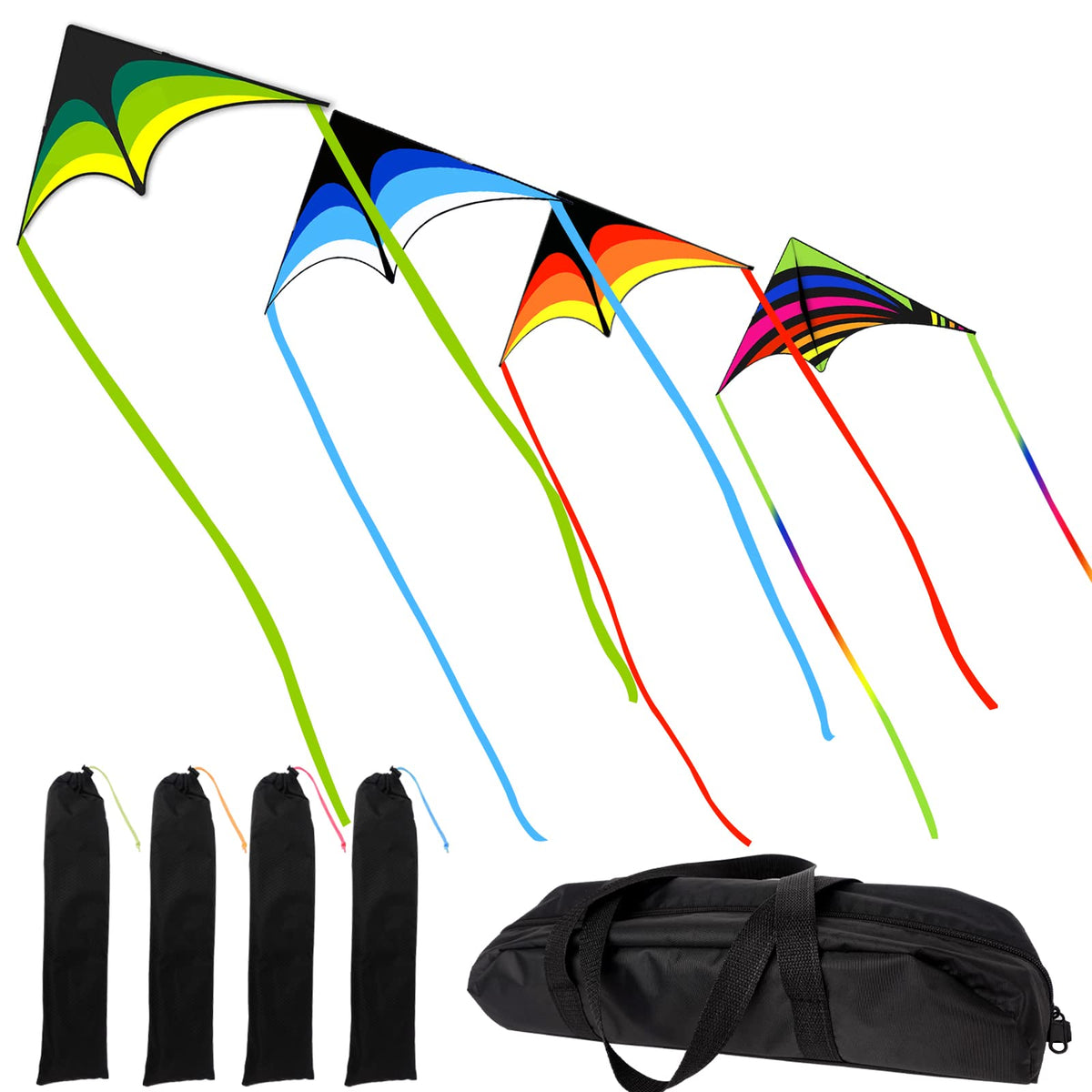 Mint's Colorful Life Delta kites in a train soaring on the beach for a dramatic display.