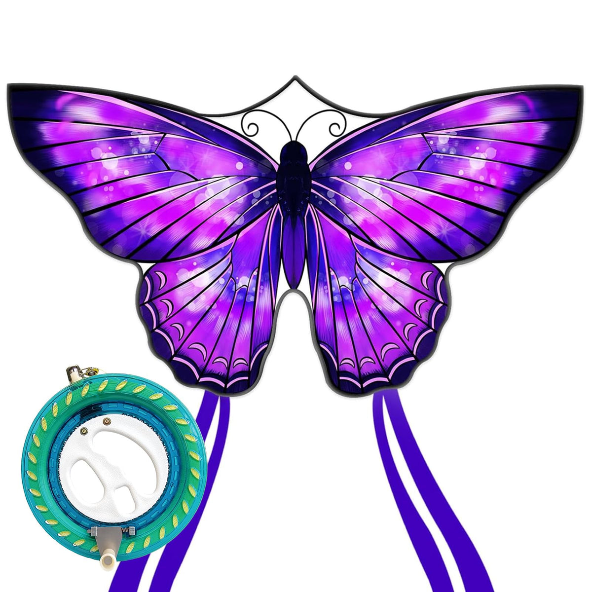 Mint's Colorful Life purple butterfly kite with 55-inch wingspan, easy to launch for kids and adults.